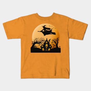 Creepy Witch With Broom Halloween T-shirt Kids T-Shirt